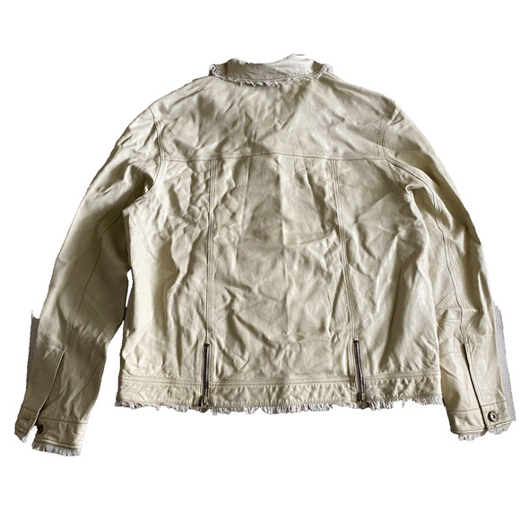 Jakett New York Jacket Womens Large Beige Boho Fringe Trim Western Leather Coat - Picture 3 of 15